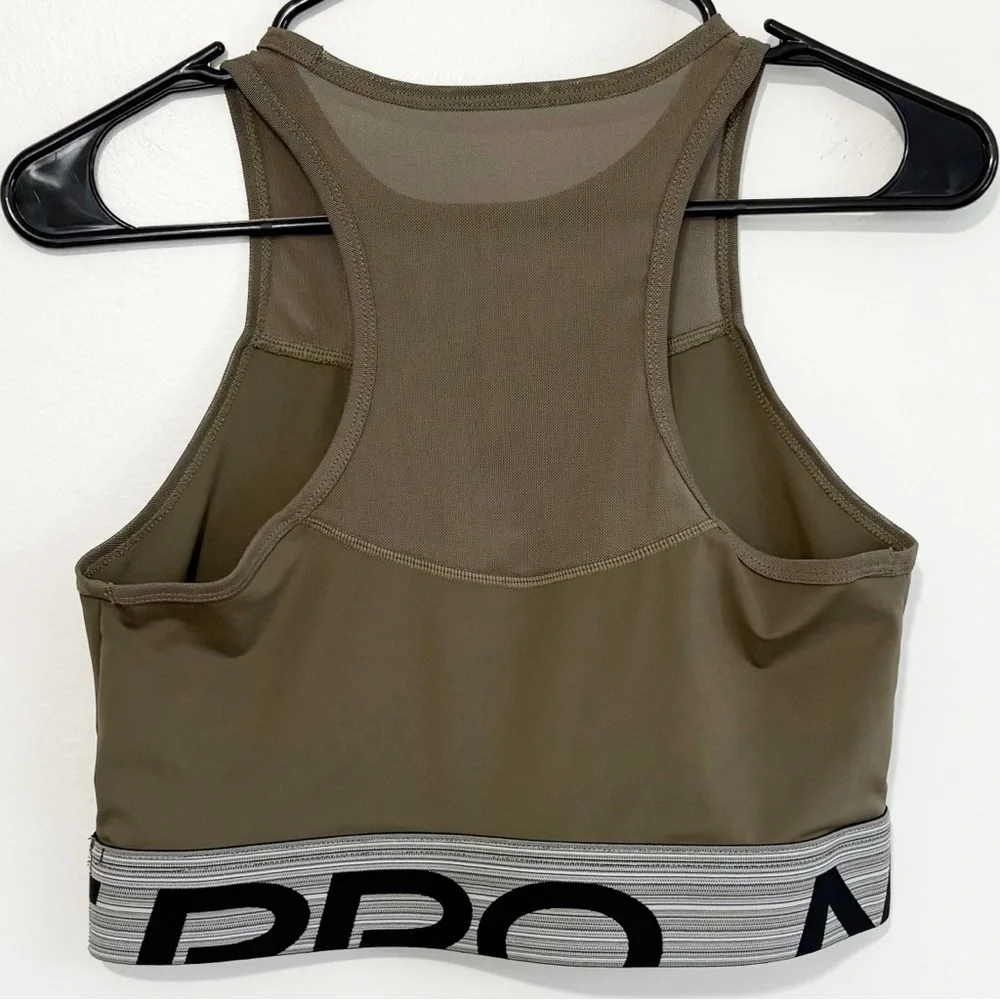 NIKE PRO Dri-FIT Olive Green Mesh Sports Bra Tank Medium Crop Top Athleisure